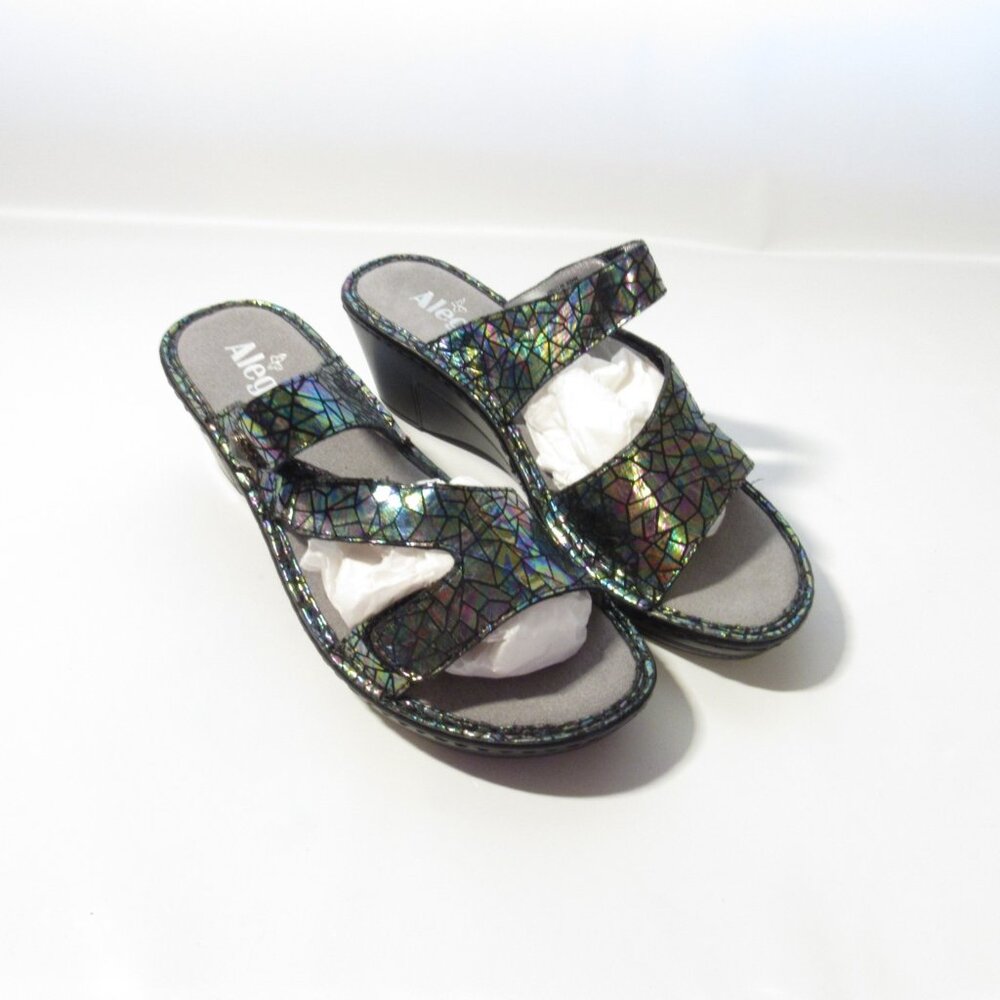 Alegria Leather Triple Strap Wedge Sandals Loti Size EU 38 US 8-8.5